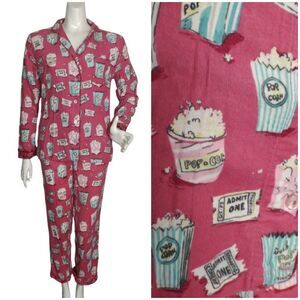 MUNKI MUNKI Pajama Set, S, Pink, Movie Theme, Pink, Flannel, 2 pc, Top/Pants